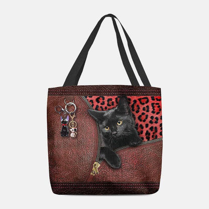 lovevop Women Felt Cute 3D Three-dimensional Cartoon Black Cat Pendant Pattern Shoulder Bag Handbag Tote