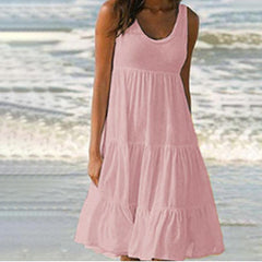 Sleeveless round neckline patchwork maxi beach dress