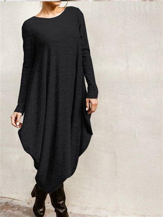 lovevop Cotton-blend 5XL Irregular Bottom Loose Casual Maxi Dress