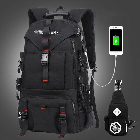 lovevop Men Large Capacity Outdoor Waterproof USB Charging Multi-pocket 14 Inch Laptop Bag Travel Climbing Backpack