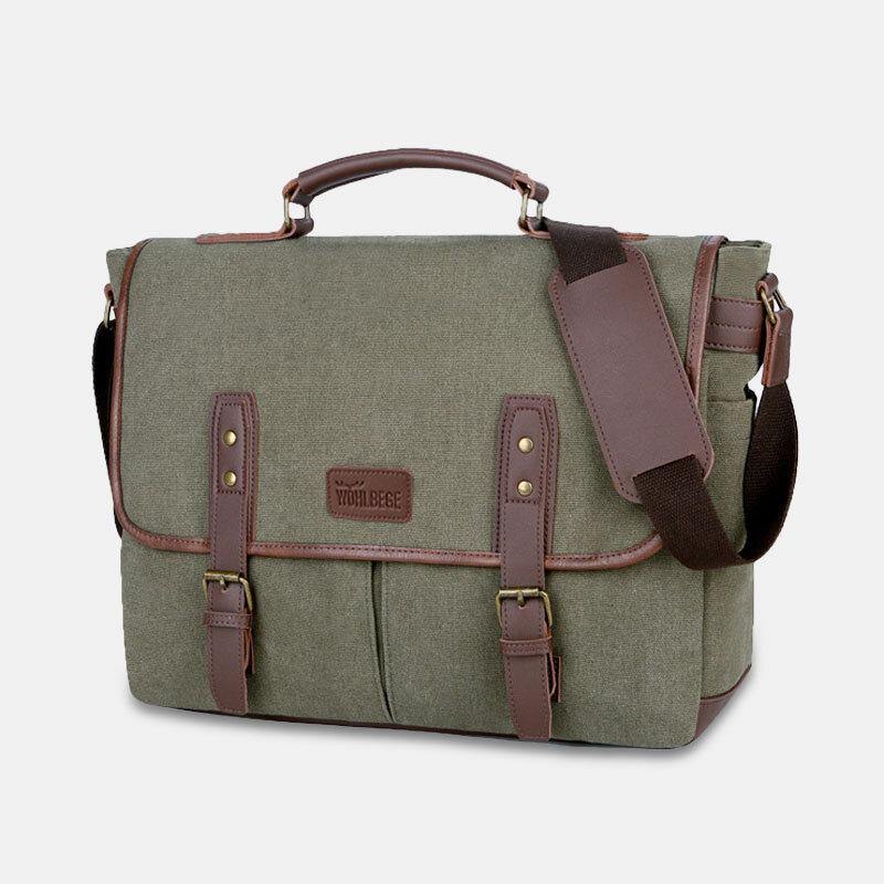 lovevop Men Canvas Multi-Pocket Wear-Resistant Vintage Business Messenger Bag Laptop Bag Crossbody Bag Handbag