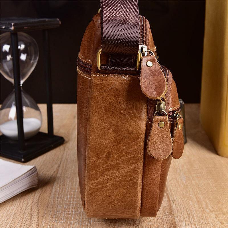 lovevop Men Genuine Leather Multi-pocket Vintage 6.3 Inch Phone Bag Crossbody Bags Shoulder Bag Handbag