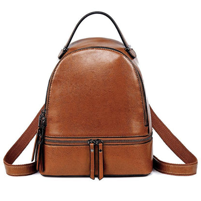 lovevop Fashion Temperament Gentle Leather Backpack Fashion Oil Wax Cowhide