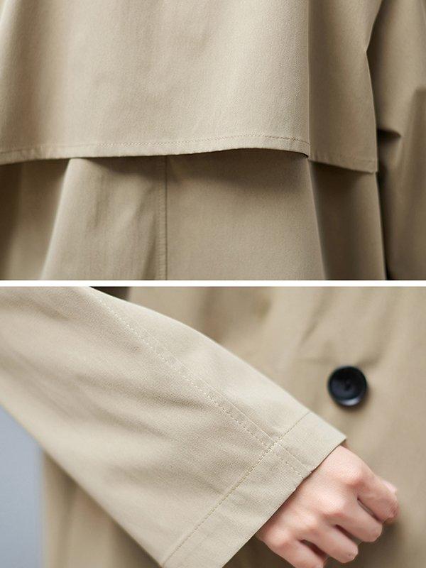 lovevop Loose Buttoned Notched Collar Trench Coat