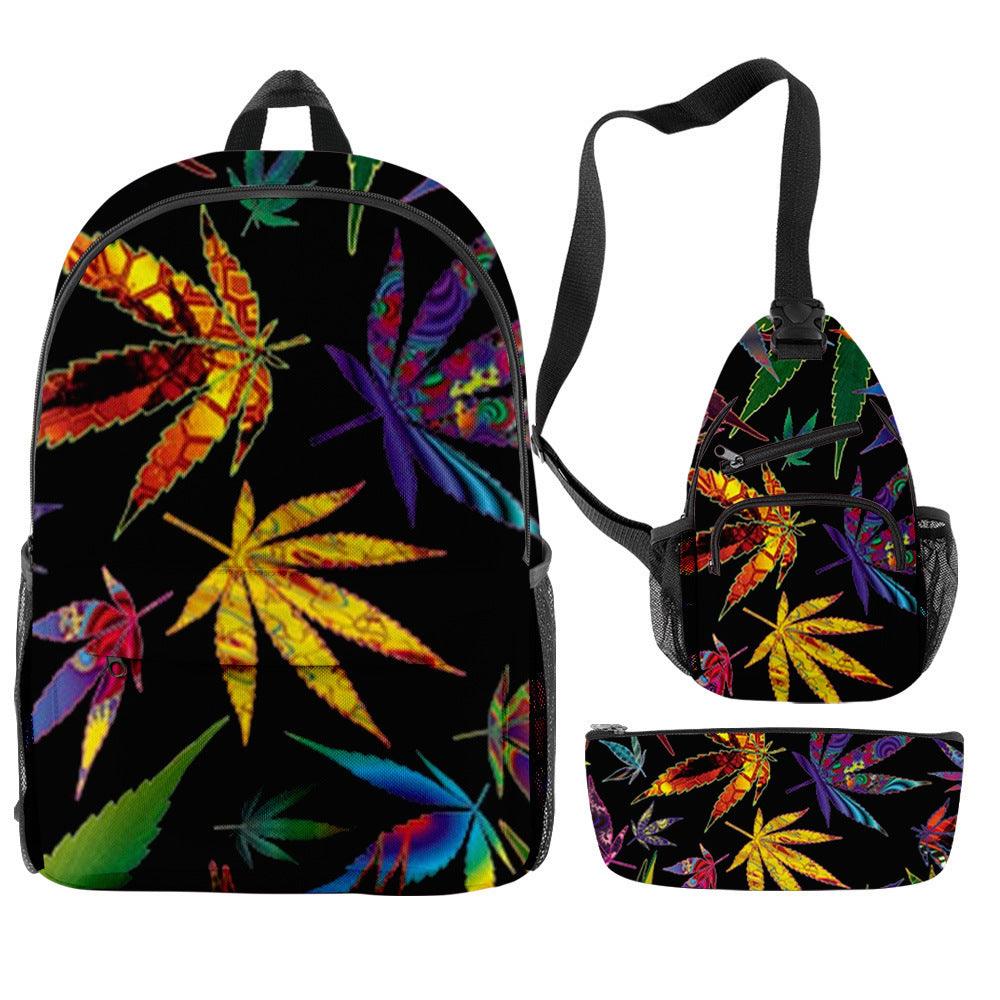 lovevop New Hemp Leaf Surrounding 3d Digital Backpack Pen Bag Shoulder