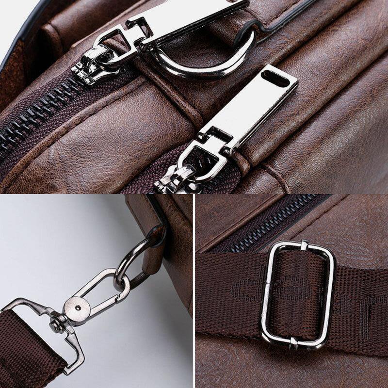 lovevop Men PU Leather Multifunction Anti-Theft Vintage Business Messenger Bag Crossbody Bag Handbag Shoulder Bag