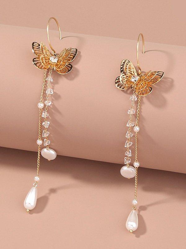 lovevop Original Chic Alloy Butterfly Pearl Tassels Earrings