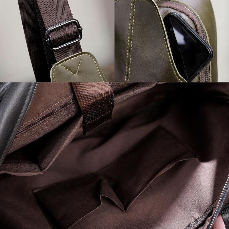 lovevop Men Genuine Leather Anti-theft Retro Casual Business Crossbody Bag Chest Bag Sling Bag