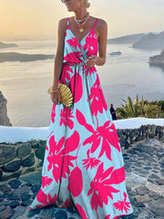 Fashion Print Sleeveless V Neck Resort Dress