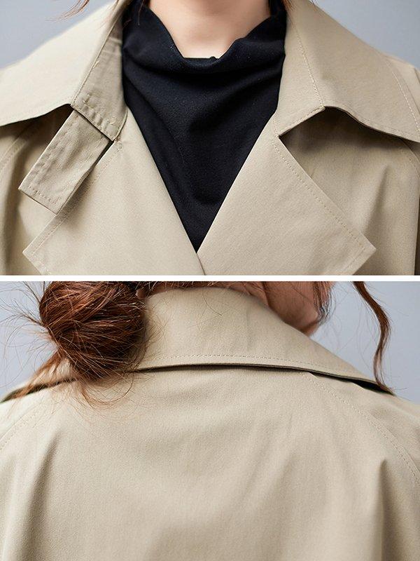 lovevop Loose Buttoned Notched Collar Trench Coat