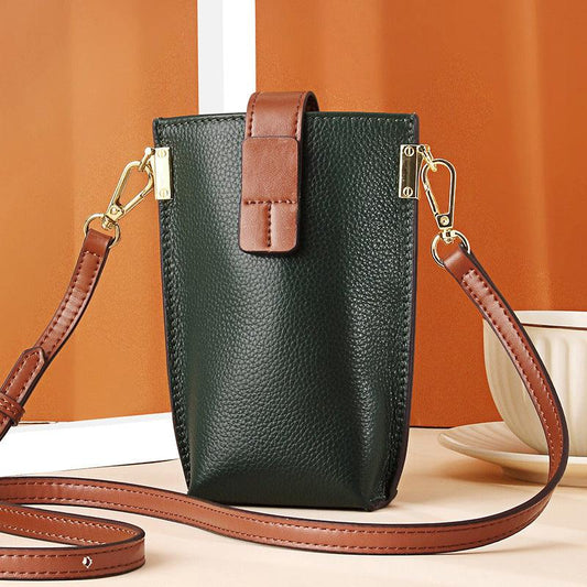lovevop Simple Contrast Color Leather Shoulder Diagonal Bag