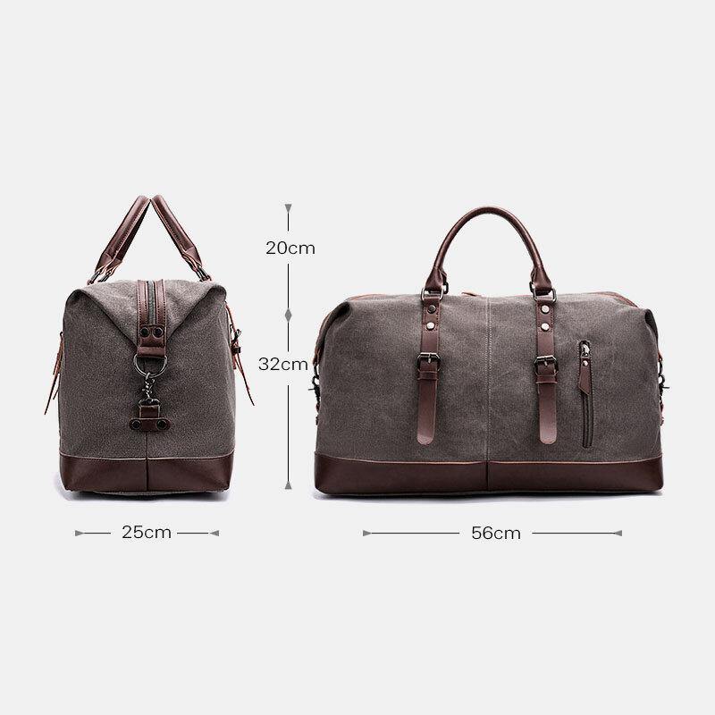 lovevop Men Canvas PU Leather Large Capacity Multi-Pocket Handbag Shoulder Bag Travel Bag Duffle Bag Crossbody Bag