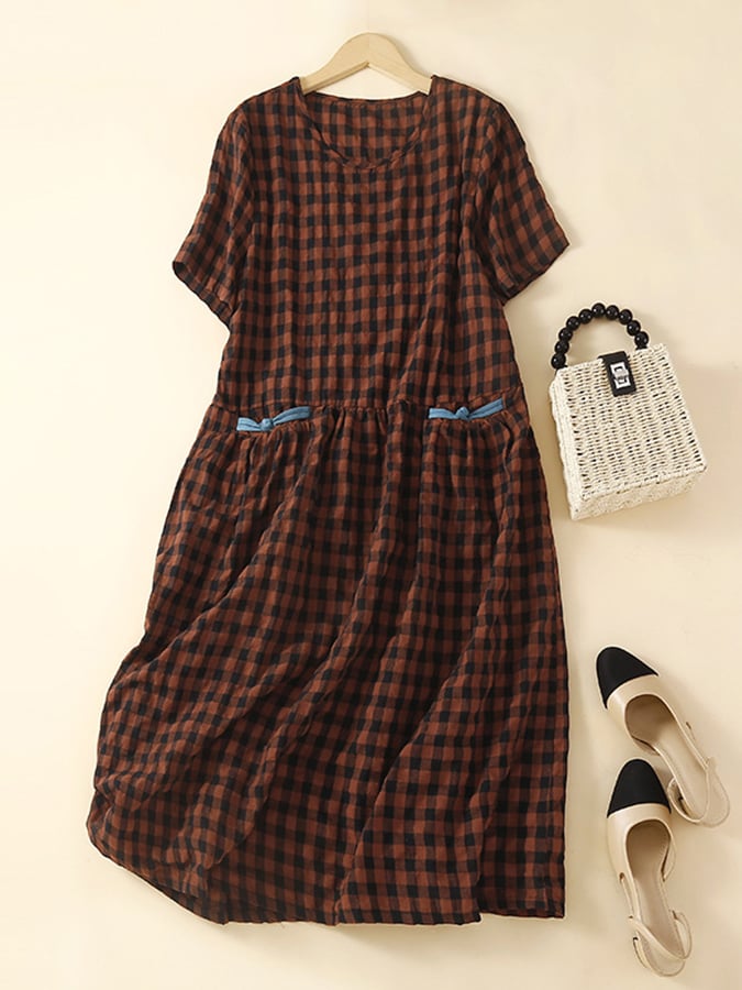 Lovevop Cotton And Linen Loose Fitting Artistic Retro Button Up Dress