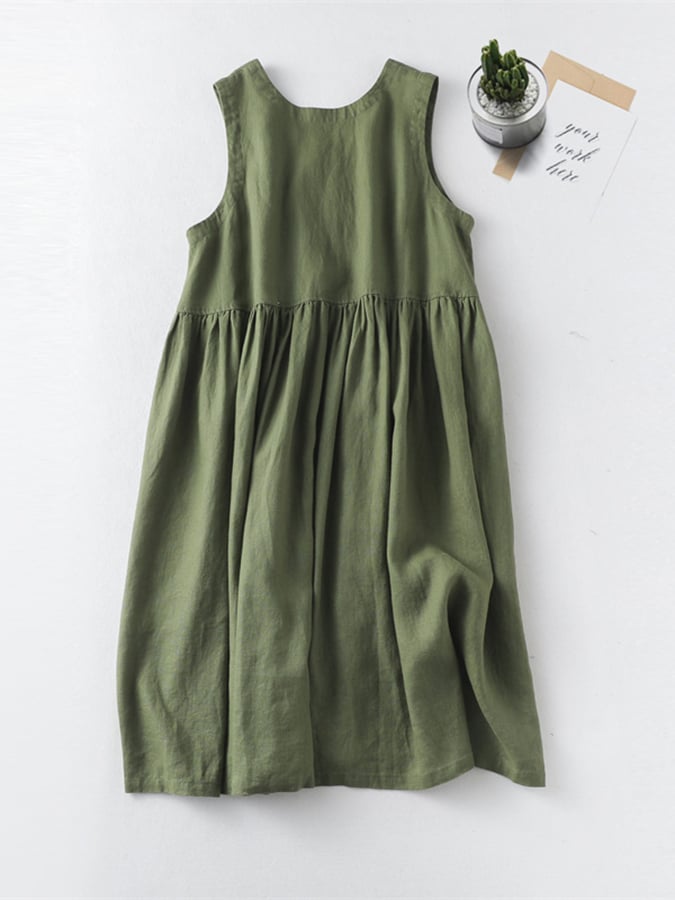 Lovevop Simple Fashion Cotton And Linen Sleeveless Cotton And Linen Dress