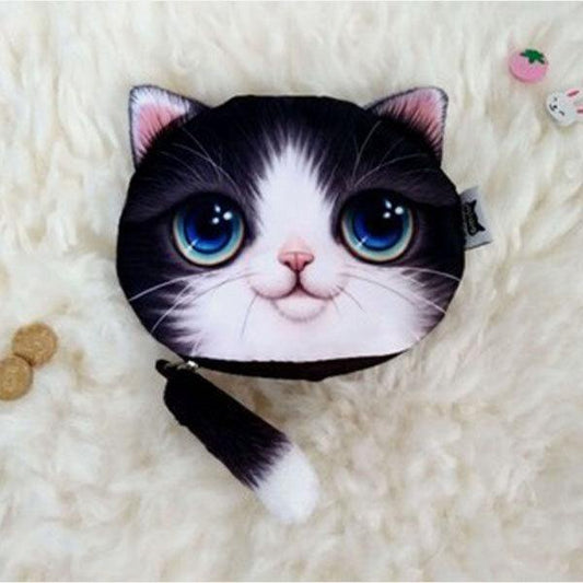 elvesmall Women Plush Cartoon Cat Head Personality Cute Small Coin Bag Storage Bag