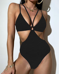 Sexy solid color one piece with double straps