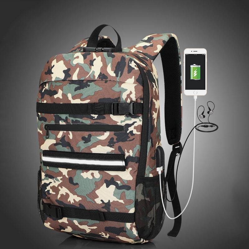 lovevop Men USB Charging Large Capacity Camouflage Anti-theft Business Casual 14 Inch Laptop Bag Backpack