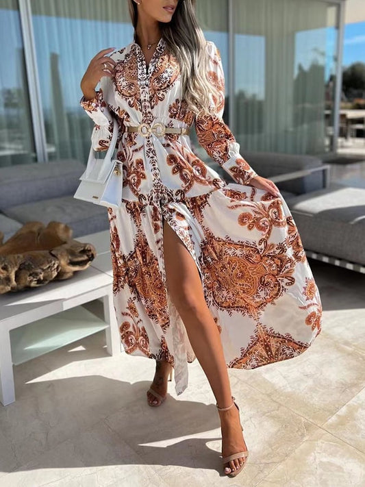 PRINTED LONG LONG SHIRT DRESS