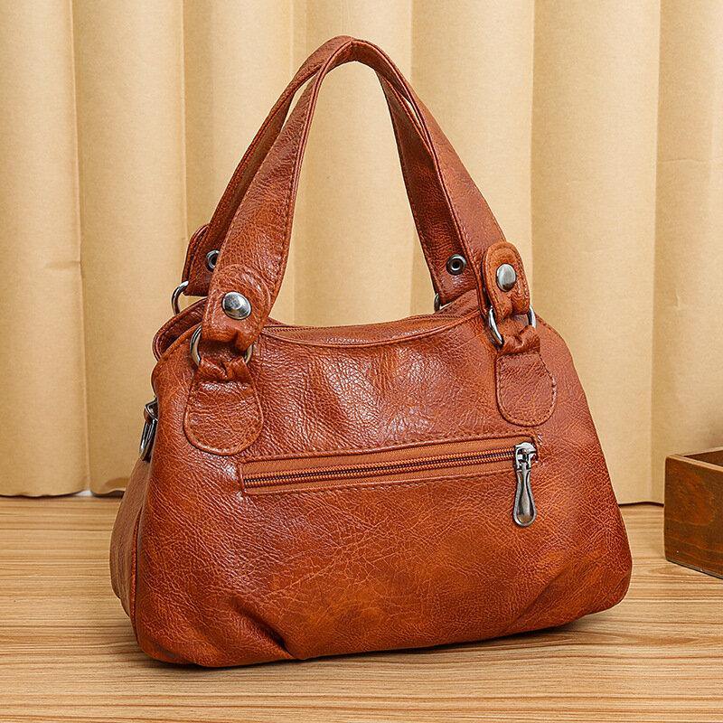 lovevop Women Faux Leather Retro Business Shopping All-match Large Capacity Multi-carry Handbag Tote Crossbody Bag