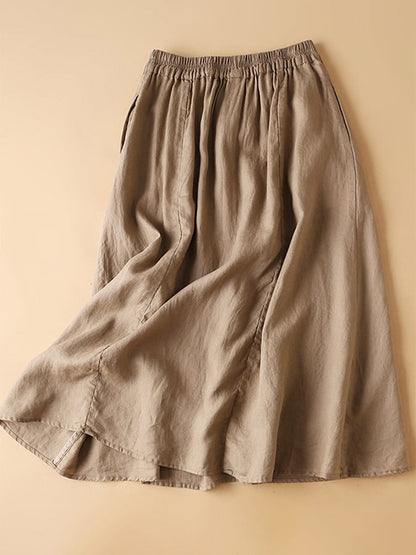 Lovevop Cotton Linen Loose Casual Elastic Waist Skirt