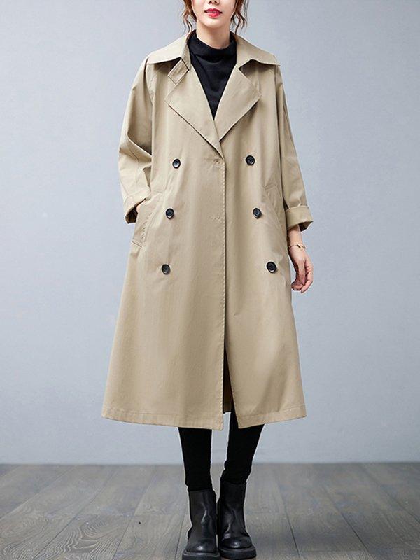 lovevop Loose Buttoned Notched Collar Trench Coat