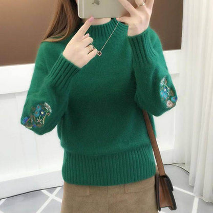 Knitted Floral Embroidery Thick Sweater