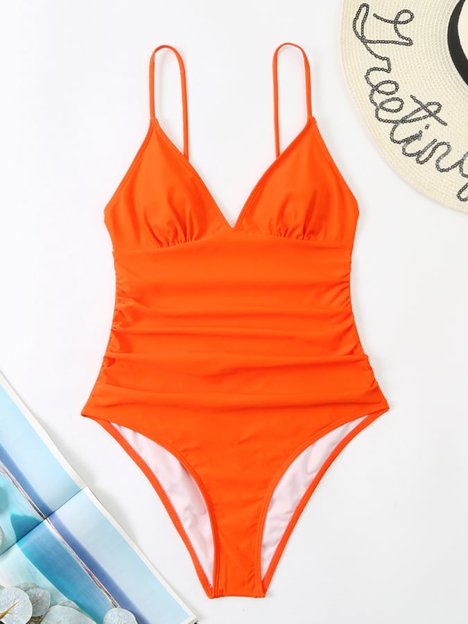 Open Back Soft Pad Solid One Piece Swimwear