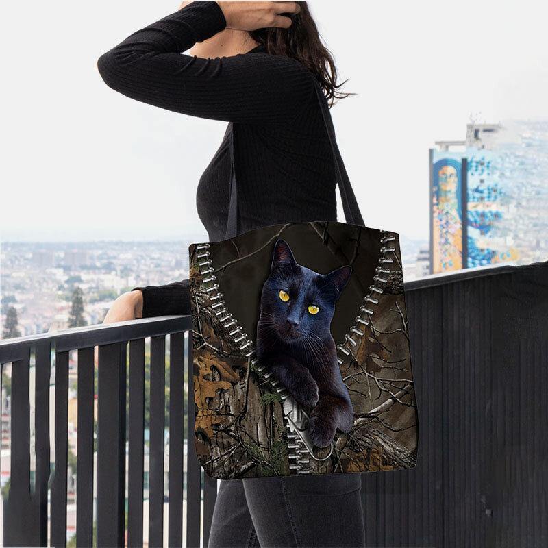 lovevop Women Felt Cute 3D Three-dimensional Cartoon Black Cat Branch Pattern Shoulder Bag Handbag Tote