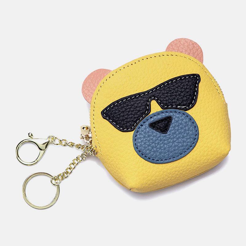 elvesmall Women Genuine Leather Cute Bear Creative Mini Coin Bag Small Wallet For Card Key Mini Lipstick