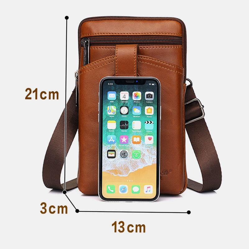 lovevop Men Genuine Leather Cowhide Vintage Business 6.5 Inch Phone Bag Crossbody Bag Waist Bag Sling Bag