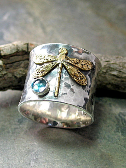 lovevop Natural Dragonfly Gem Rings