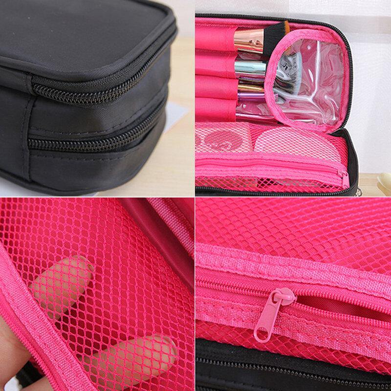 lovevop Women Waterproof Double Zipper Two Layers Large Capacity Storage Bag Clutch Cosmetic Bag