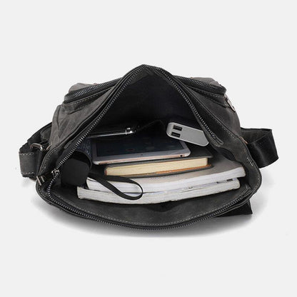 lovevop Men PU Leather Large Capacity Vintage Casual Waterproof Breathable Crossbody Bags Shoulder Bags Handbag