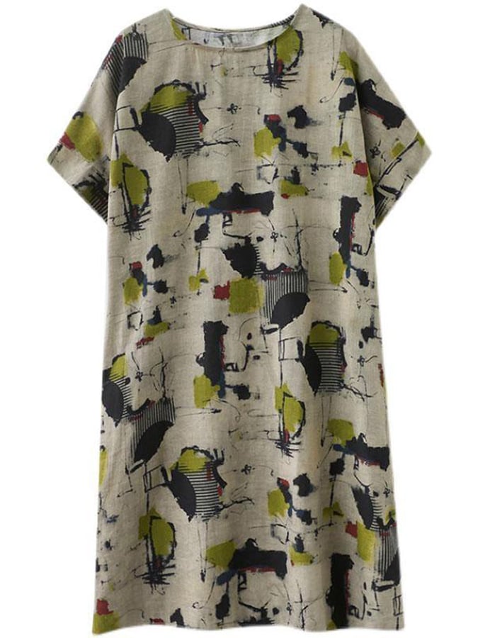 Lovevop Printed Retro Short Sleeved Dress