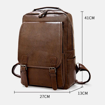 lovevop Men PU Leather Vintage Business Waterproof Wear-Resistant Large Capacity 15.6 Inch Laptop Bag Backpack