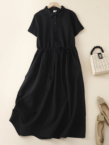 Lovevop Belted Solid Color Shirt Dress