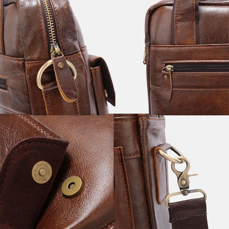 lovevop Men Genuine Leather Large Capacity Anti-theft Vintage 6.5 Inch Phone Bag Messenger Briefcase Shoulder Bag Crossbody Bag Handbag