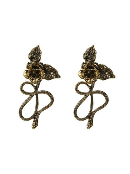 lovevop Vintage Snake Shape Flower Shape Earrings Accessories