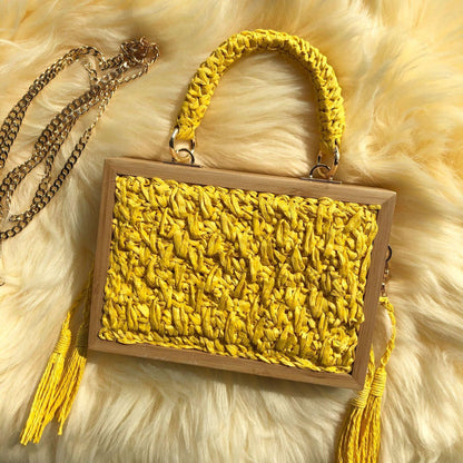 lovevop Wooden Frame Straw Bag