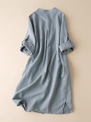 Lovevop Vintage Standing Collar Solid Color Long Sleeved Cotton Linen Shirt