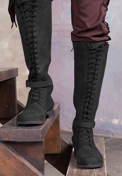 lovevop High-top Lace-up Low-heel Women's Boots