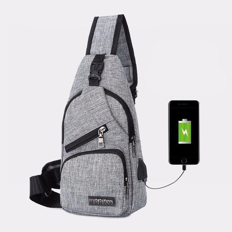 lovevop Men Oxford Cloth USB Charging Multi-pocket Large Capacity Waterproof Chest Bag Shoulder Bag