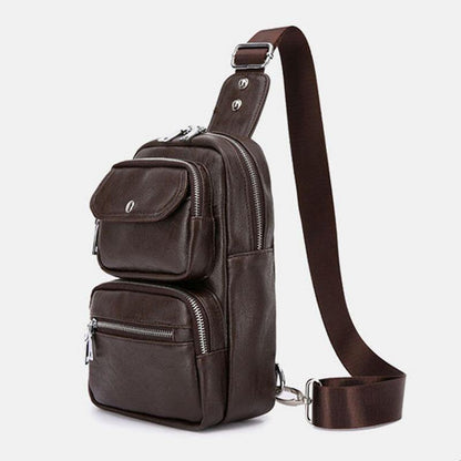 lovevop Men PU Leather Multi-pocket Large Capacity Vintage Crossbody Bag Chest Bag Sling Bag