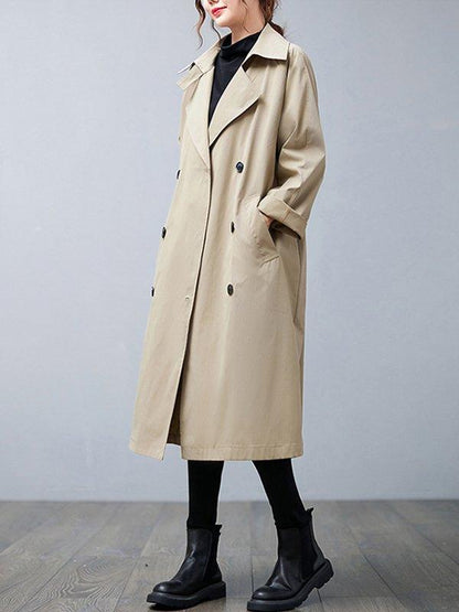 lovevop Loose Buttoned Notched Collar Trench Coat