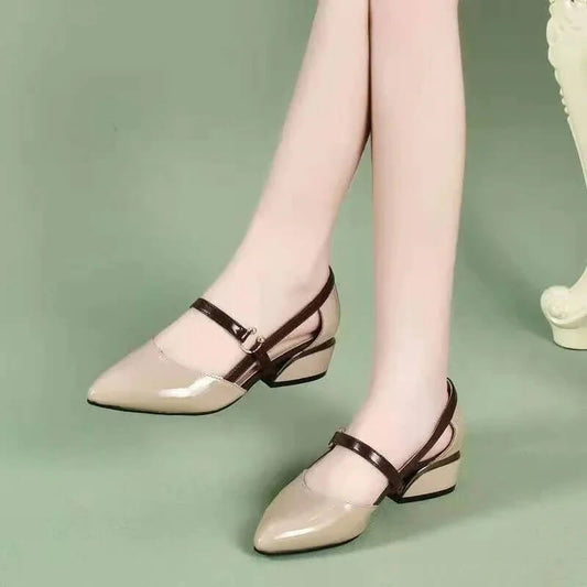 One Word Buckle Fashion Leather Shoes