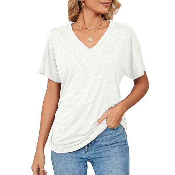 New casual pullover v-neck solid color loose ladies tops