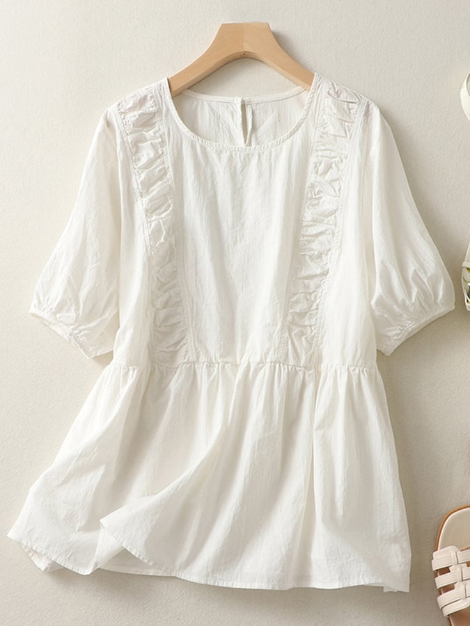 Lovevop Round Neck Pleated Loose Thin Shirt