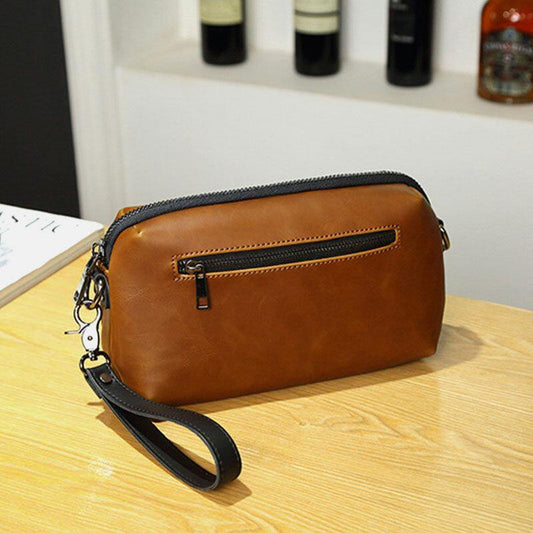 lovevop Men PU Leather Solid Color Anti-Theft Casual Phone Bag Crossbody Bag Shoulder Bag