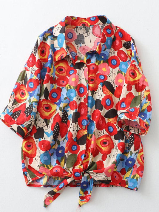Lovevop Trendy Print Loose Cotton Shirt