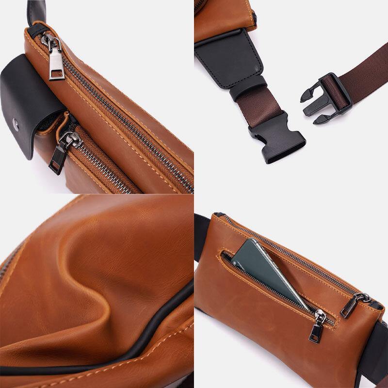 lovevop Men Faux Leather Retro Business Casual Multi-carry Waist Bag Chest Bag Sling Bag